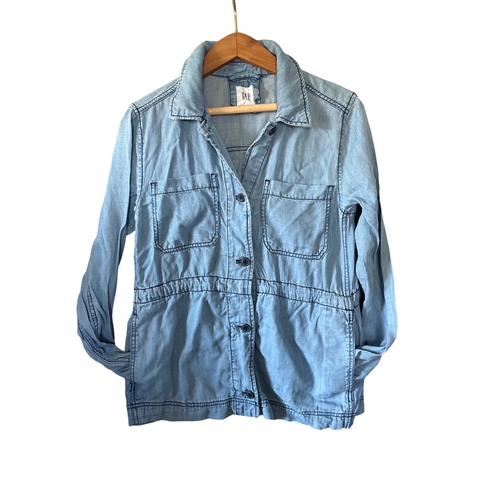 GAP Womens Small Light Blue Lyocell Chambray Utility Field Jacket Button Front